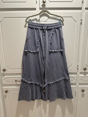 Easel Women's Utility Mineral Washed Wide Leg Terry Knit Cargo Pants-NWOT